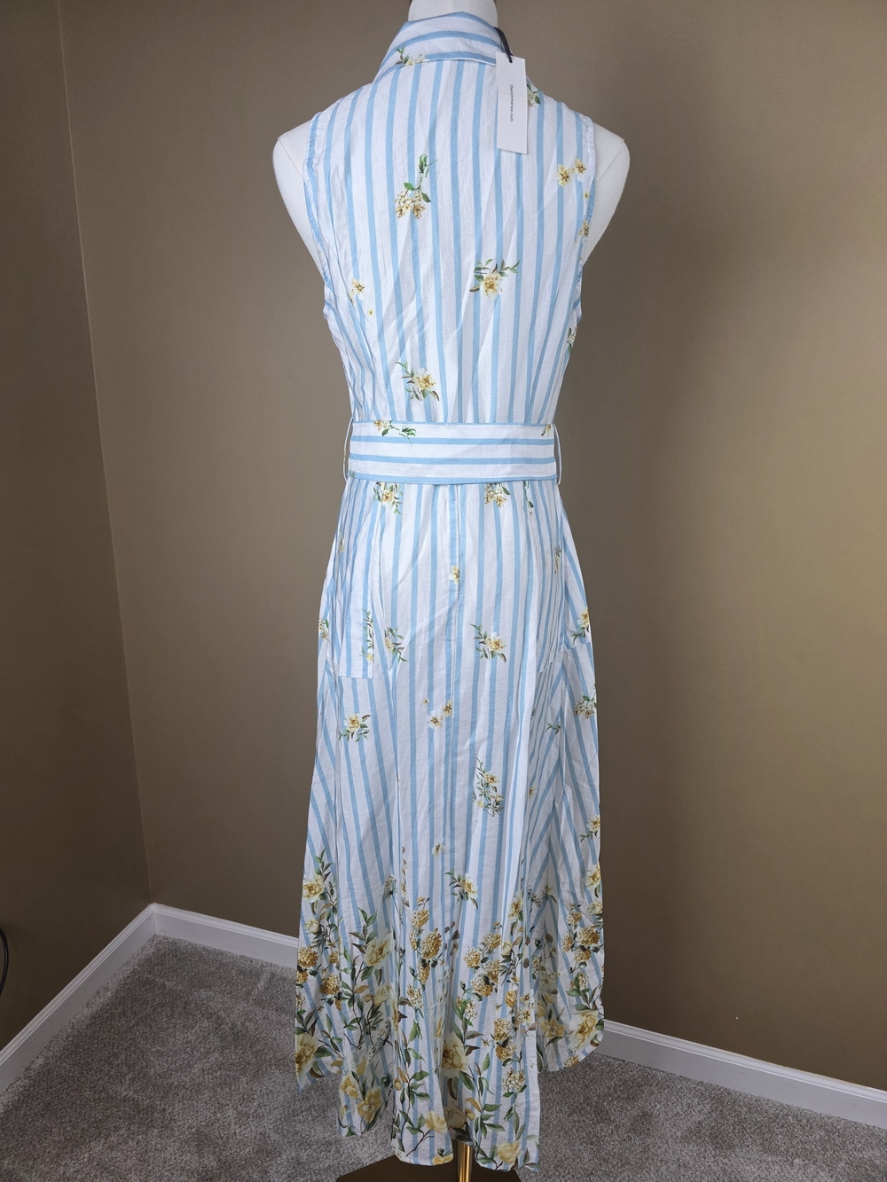 Floral Striped Sleeveless Belted Midi Dress - Picture 6 of 6